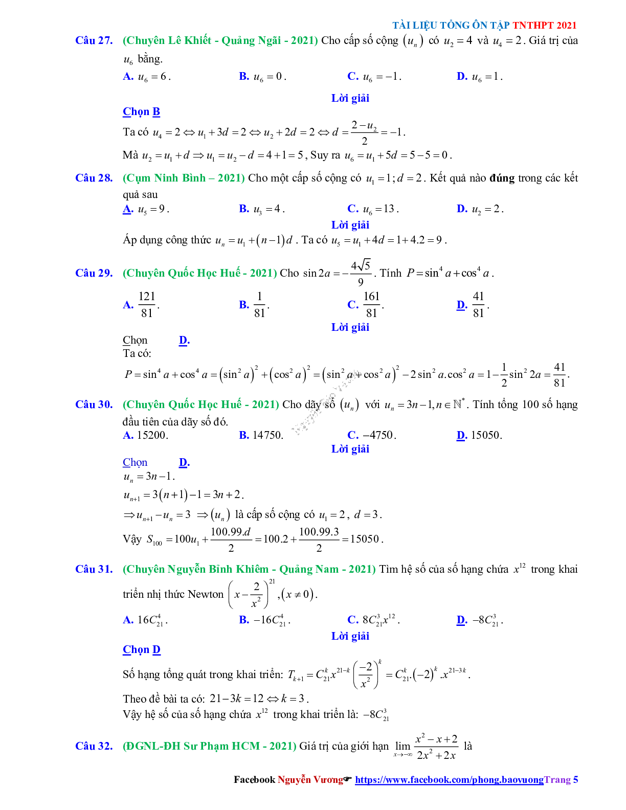 Chuyên đề Một số bài toán đại số môn Toán lớp 11 có đáp án 2023 (trang 5)