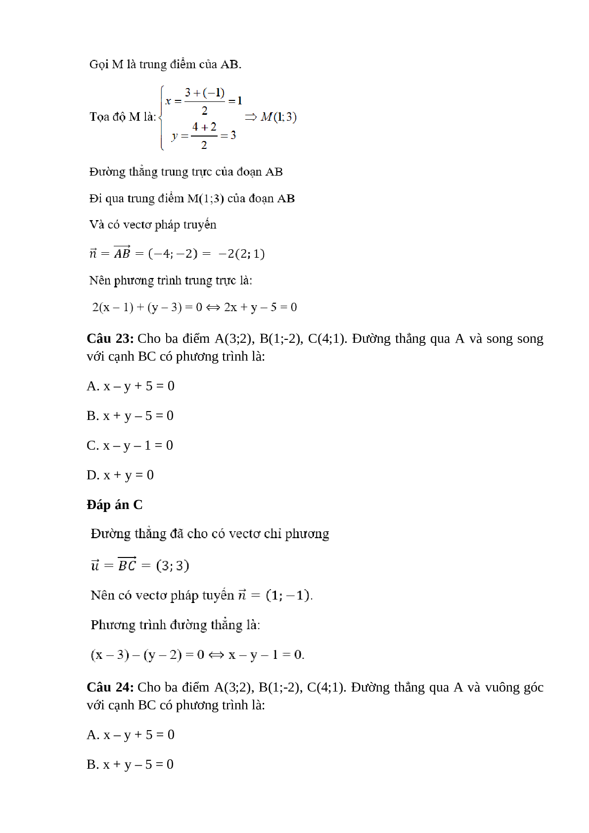 Trắc nghiệm Phương trình đường thẳng (phần 2) có đáp án – Toán lớp 10 (trang 2)