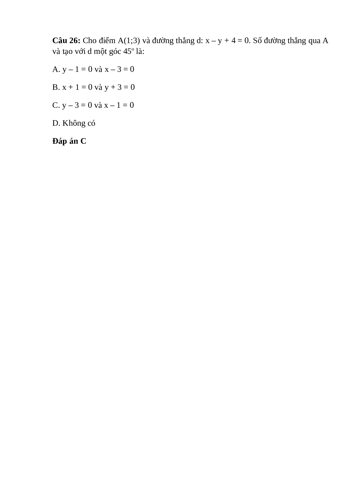 Trắc nghiệm Phương trình đường thẳng (phần 2) có đáp án – Toán lớp 10 (trang 4)
