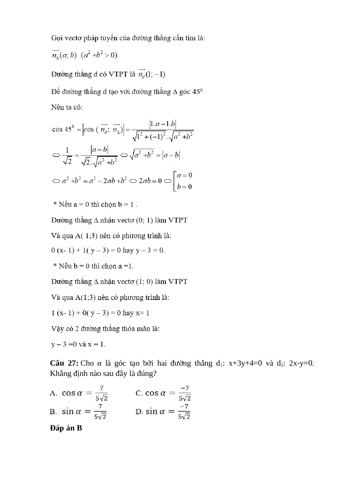 Trắc nghiệm Phương trình đường thẳng (phần 2) có đáp án – Toán lớp 10 (trang 5)