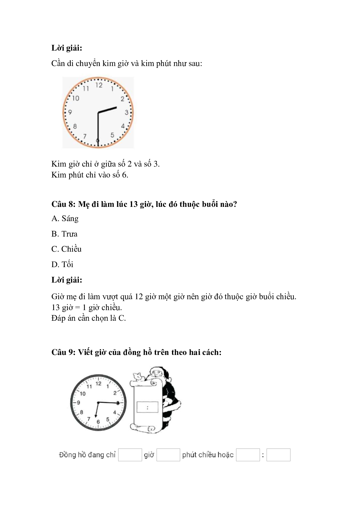 Trắc nghiệm Thực hành xem đồng hồ có đáp án – Toán lớp 3 (trang 4)