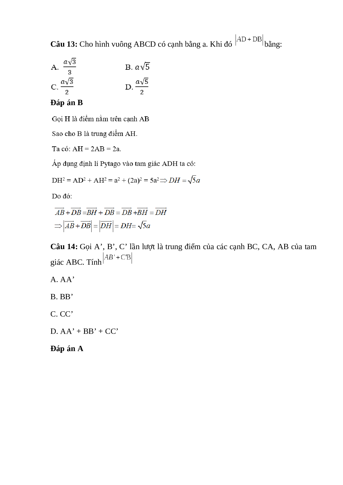 Trắc nghiệm Tổng và hiệu của hai vectơ (phần 2) có đáp án – Toán lớp 10 (trang 1)