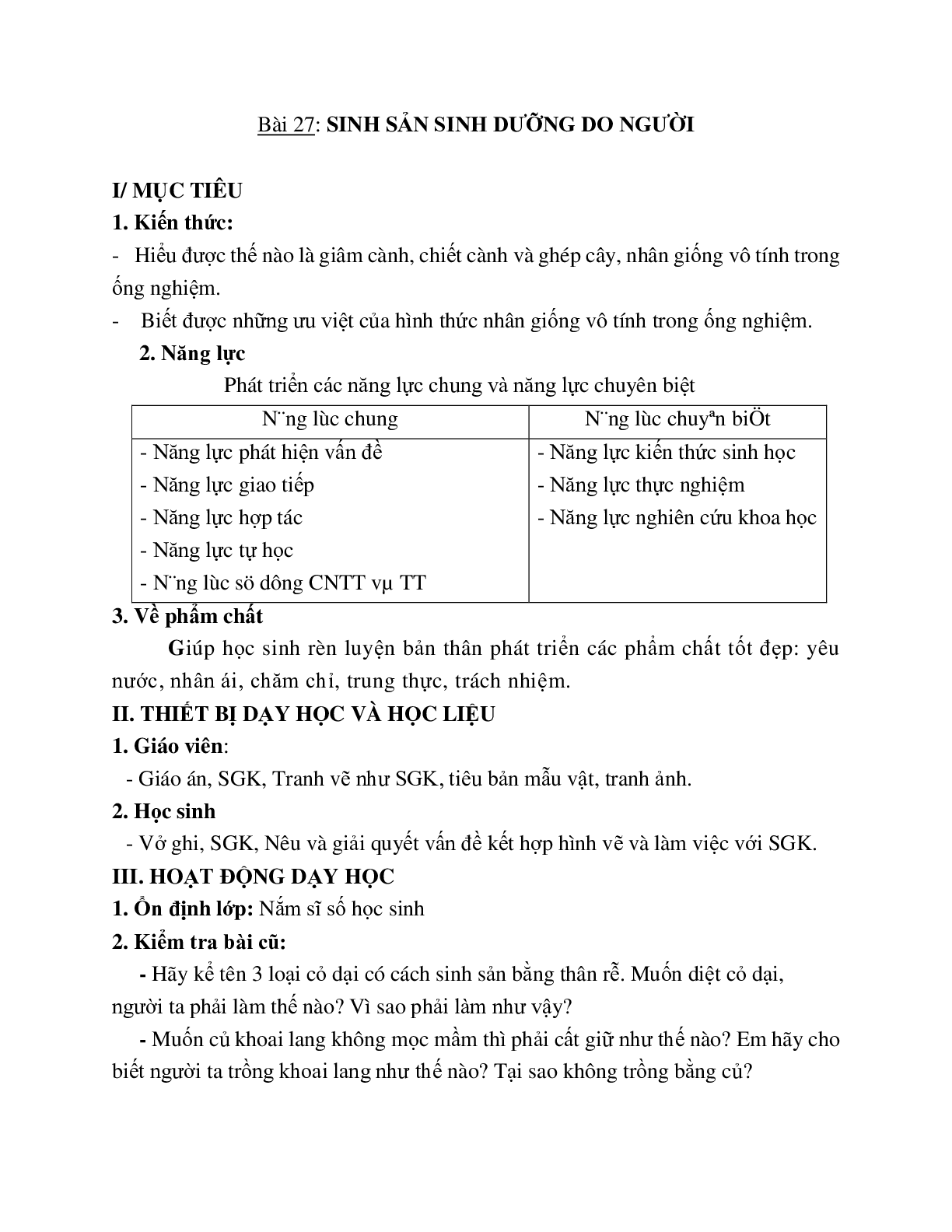 Giáo án Sinh học 6 Bài 27: Sinh sản sinh dưỡng do người mới nhất - CV5555 (trang 1)