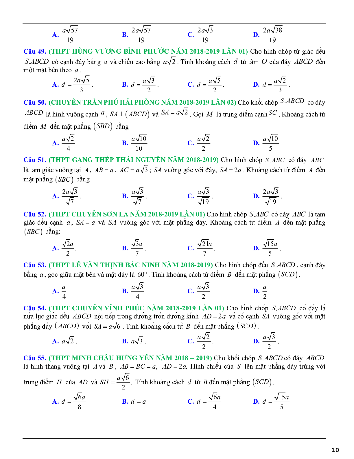 Các dạng toán góc và khoảng cách thường gặp trong kỳ thi THPTQG (trang 10)