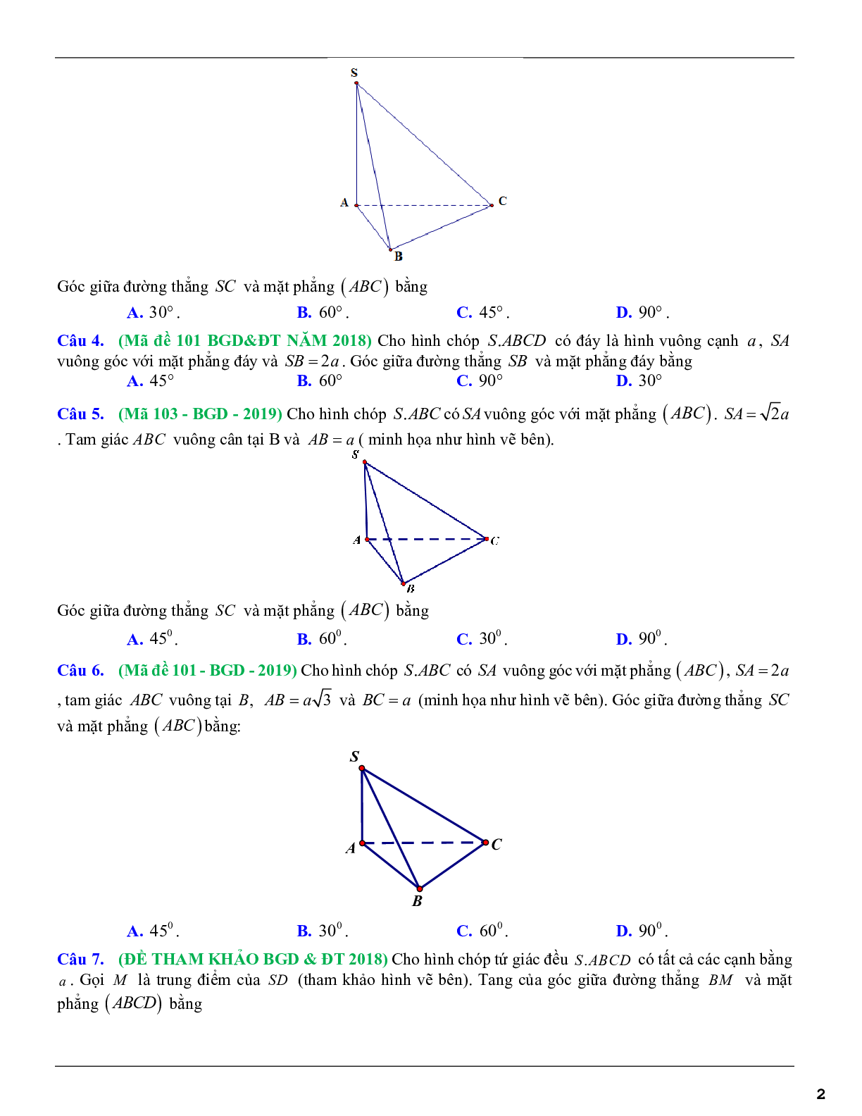 Các dạng toán góc và khoảng cách thường gặp trong kỳ thi THPTQG (trang 2)