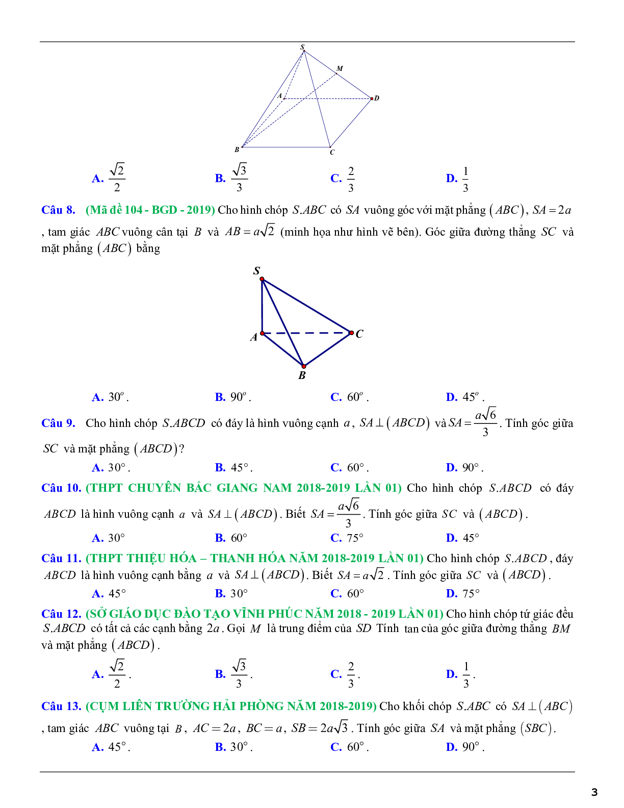 Các dạng toán góc và khoảng cách thường gặp trong kỳ thi THPTQG (trang 3)