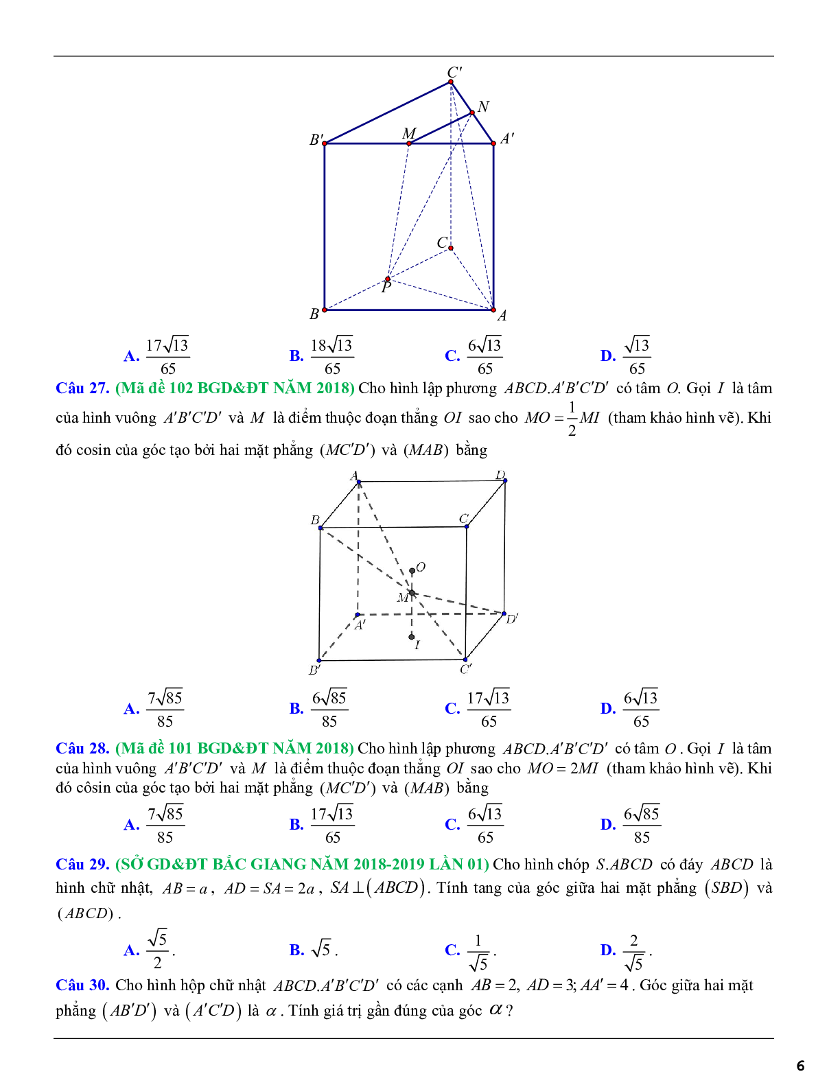 Các dạng toán góc và khoảng cách thường gặp trong kỳ thi THPTQG (trang 6)