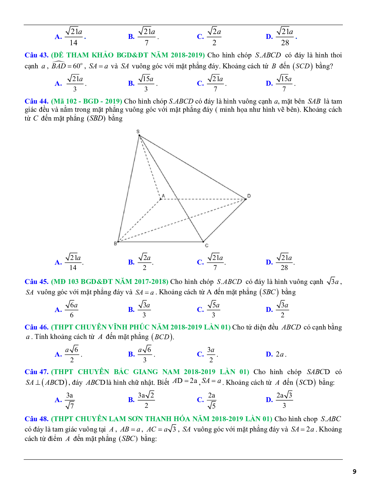Các dạng toán góc và khoảng cách thường gặp trong kỳ thi THPTQG (trang 9)