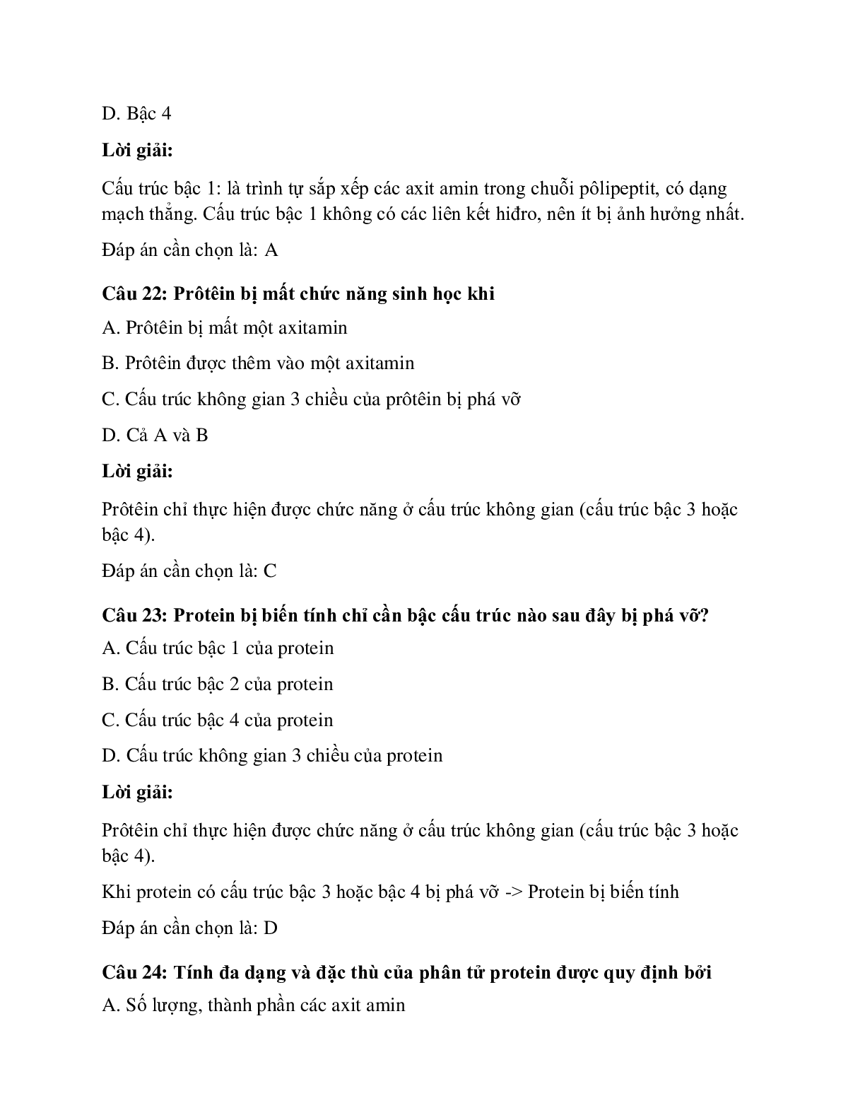 Trắc nghiệm Sinh học 10 Bài 5 có đáp án: Protêin (trang 9)