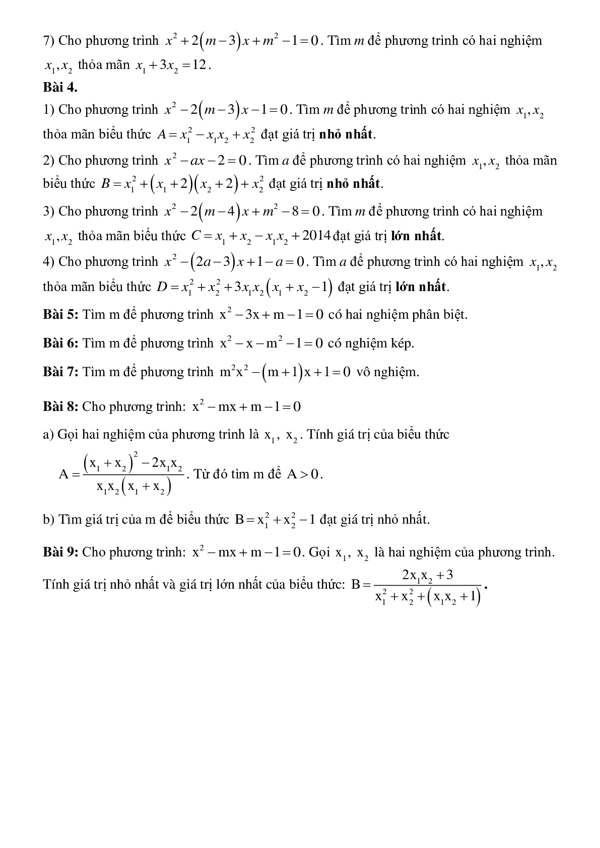 Bài toán tham số trong phương trình bậc hai chọn lọc (trang 7)