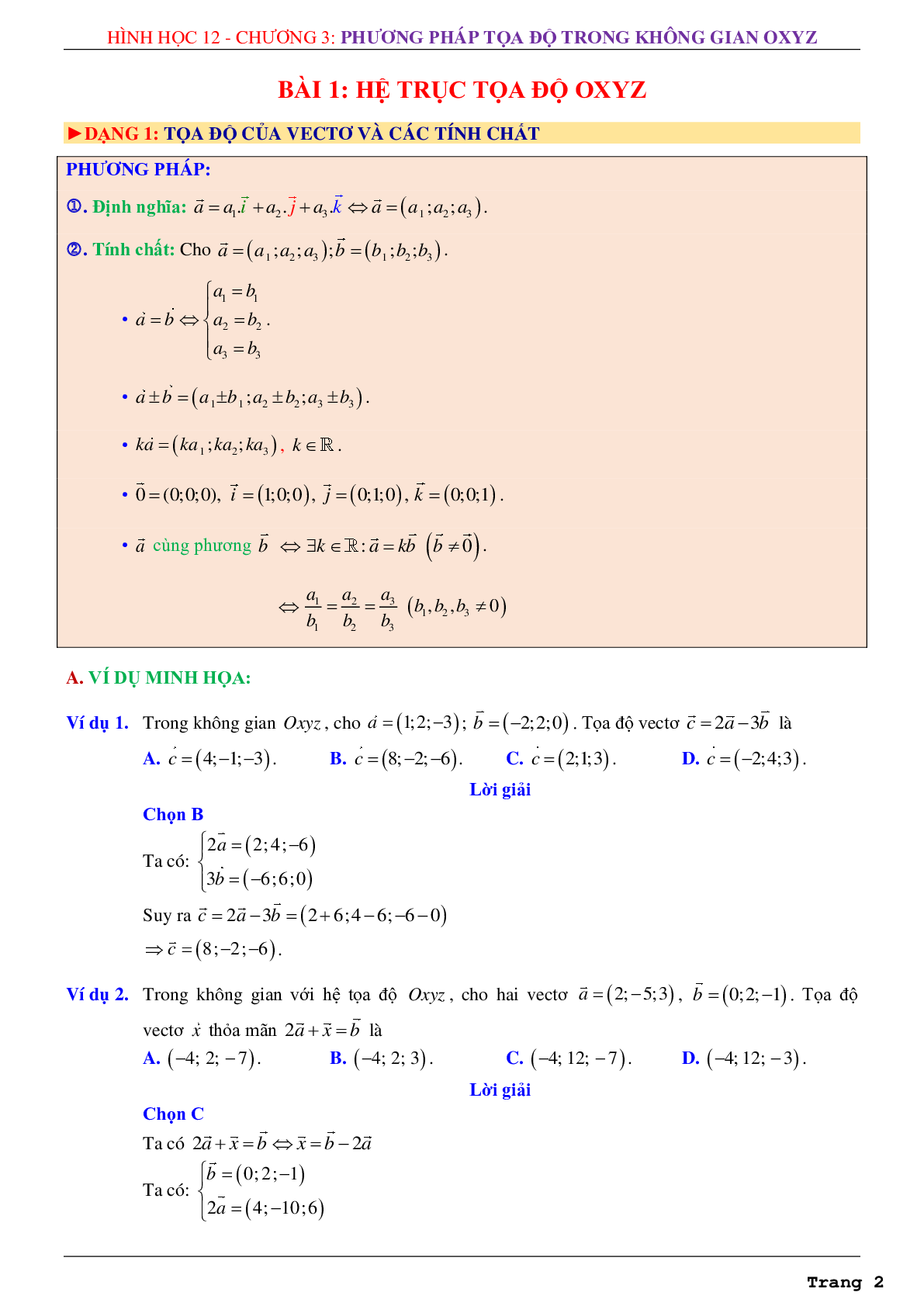 Chuyên đề phương pháp tọa độ trong không gian Oxyz (trang 2)