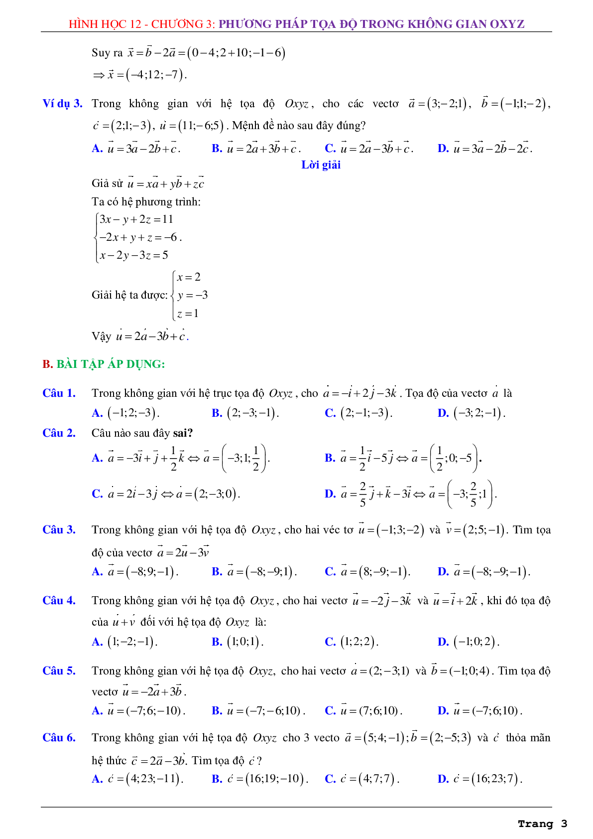 Chuyên đề phương pháp tọa độ trong không gian Oxyz (trang 3)