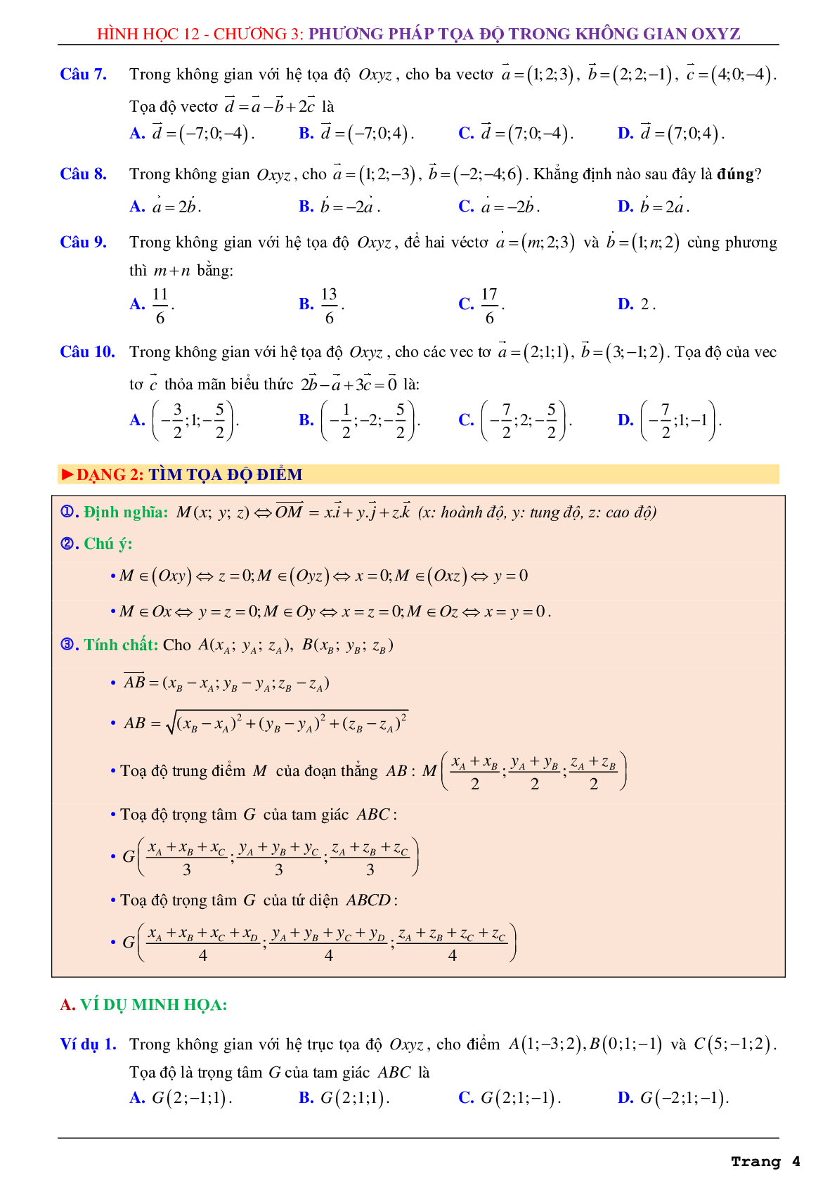 Chuyên đề phương pháp tọa độ trong không gian Oxyz (trang 4)