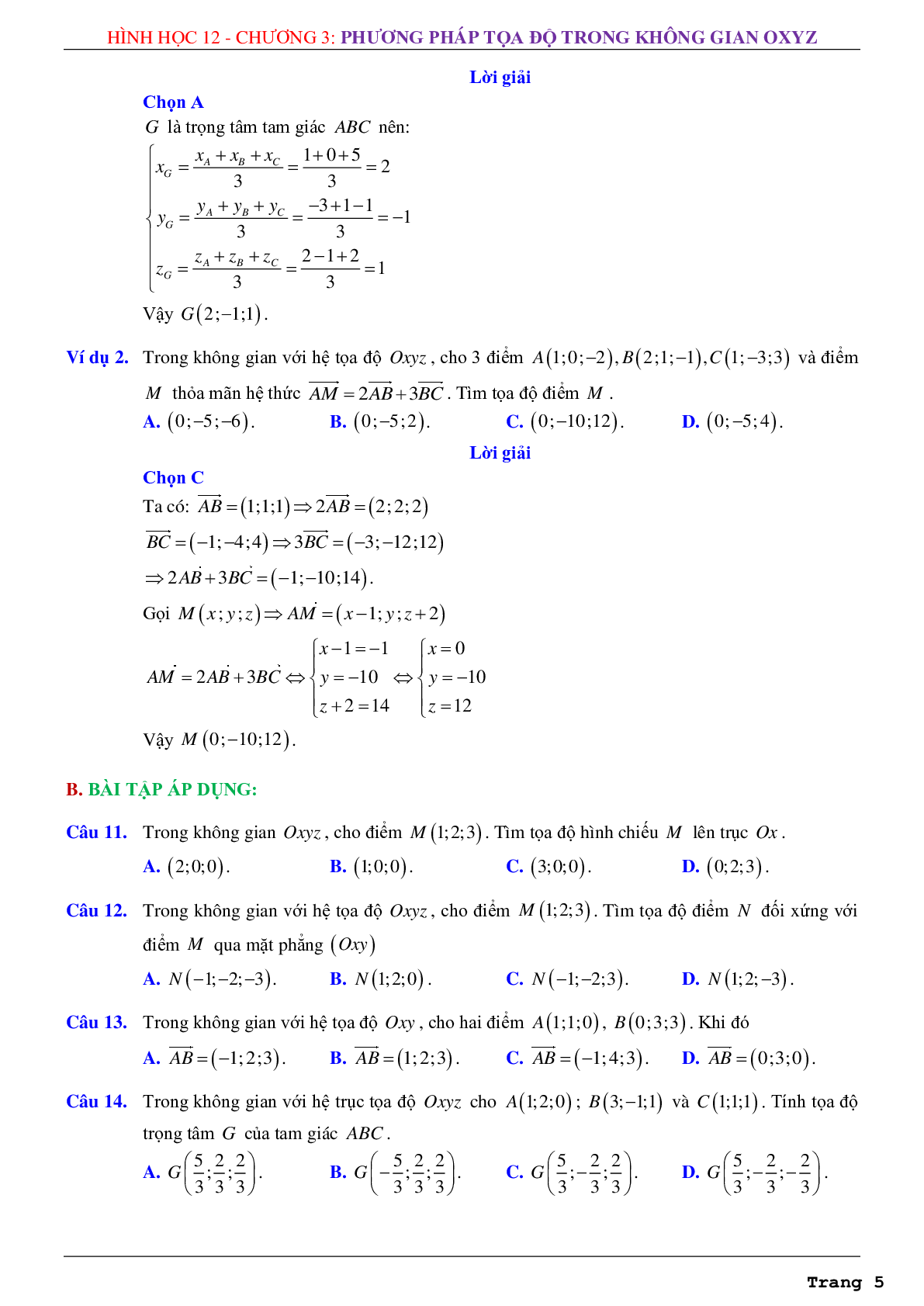 Chuyên đề phương pháp tọa độ trong không gian Oxyz (trang 5)