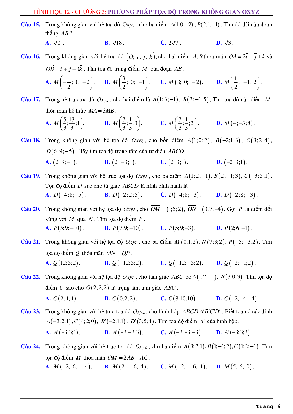 Chuyên đề phương pháp tọa độ trong không gian Oxyz (trang 6)