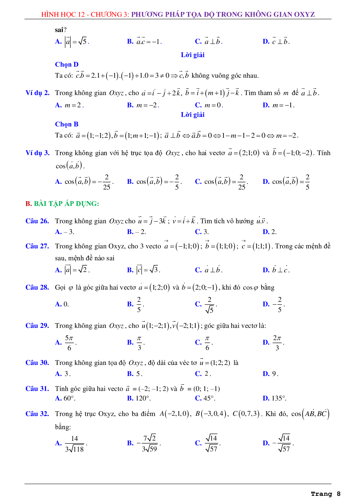 Chuyên đề phương pháp tọa độ trong không gian Oxyz (trang 8)
