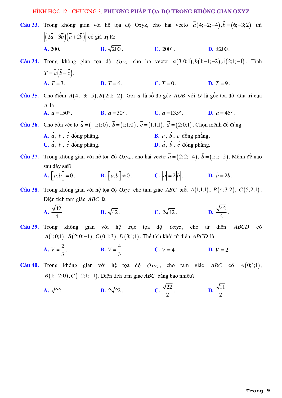 Chuyên đề phương pháp tọa độ trong không gian Oxyz (trang 9)