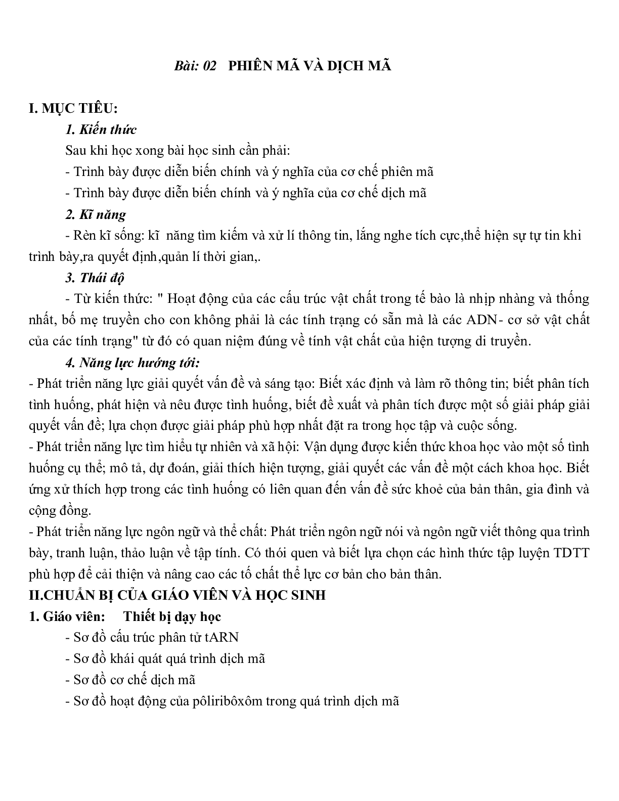 Giáo án Sinh học 12 Bài 2: Phiên mã và dịch mã mới nhất - CV5512 (trang 1)