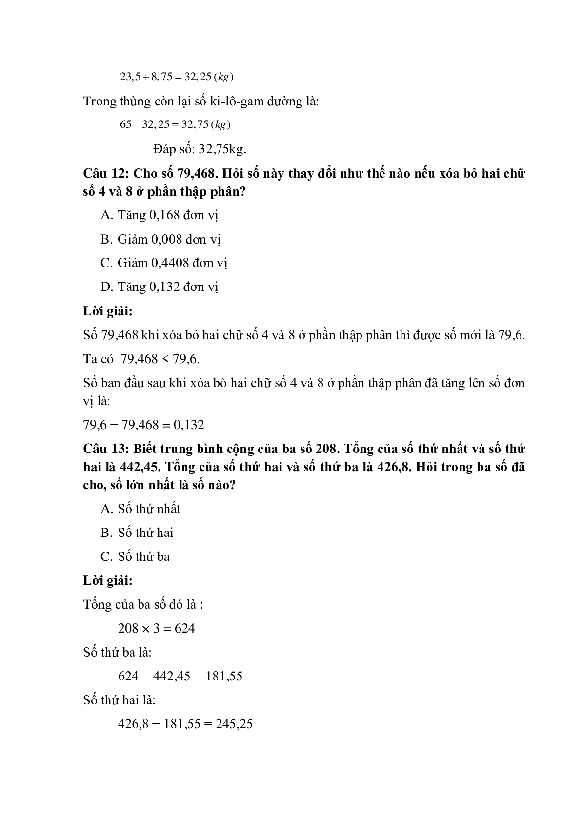 13 câu Trắc nghiệm Phép trừ hai số thập phân có đáp án 2023 – Toán lớp 5 (trang 5)