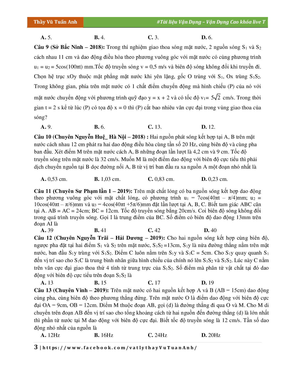 Đề Vận Dụng Cao Chương Sóng Cơ Môn Vật Lý Lớp 12 (trang 3)