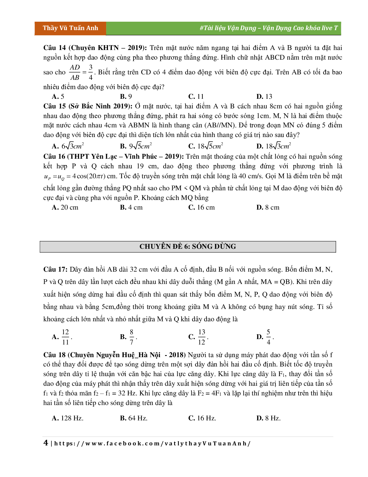 Đề Vận Dụng Cao Chương Sóng Cơ Môn Vật Lý Lớp 12 (trang 4)