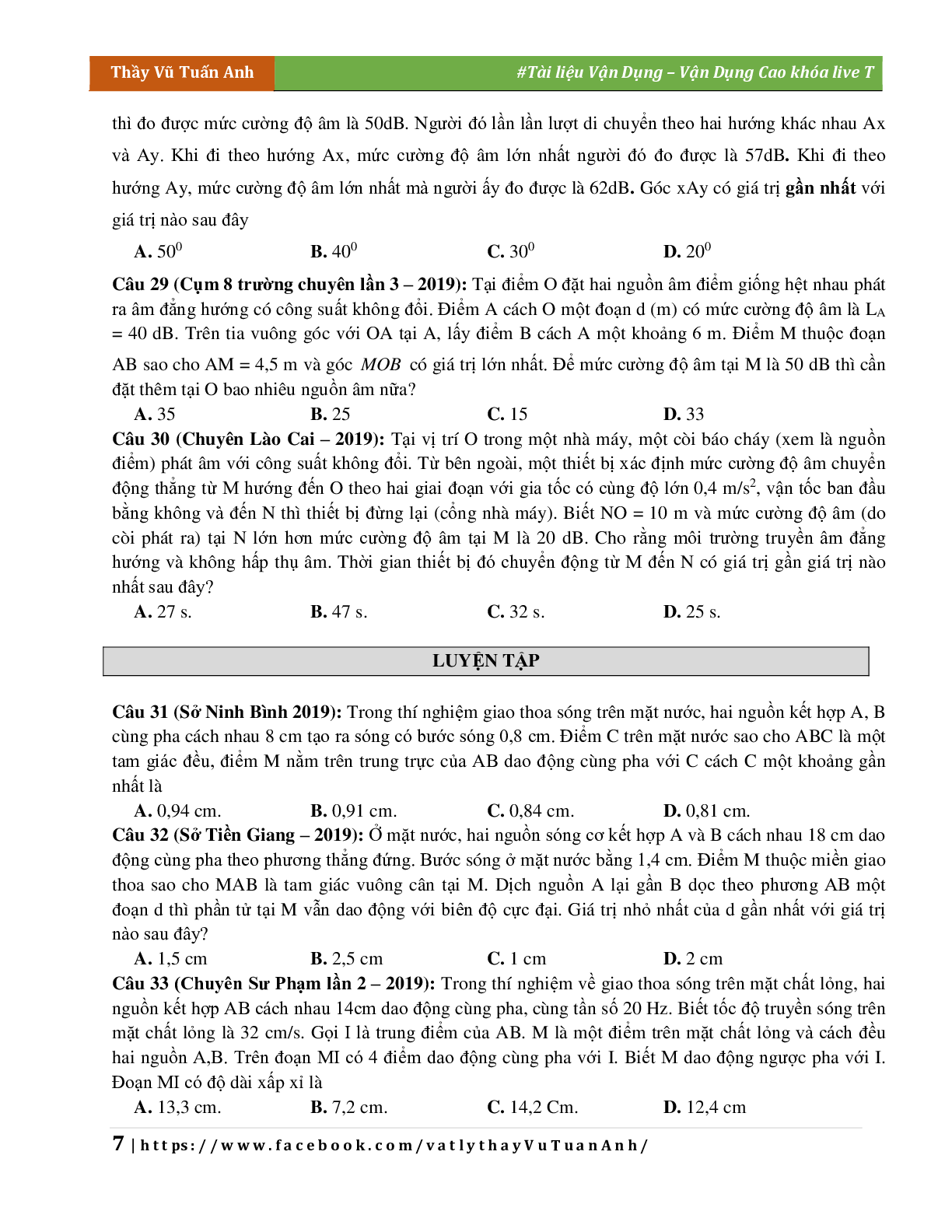 Đề Vận Dụng Cao Chương Sóng Cơ Môn Vật Lý Lớp 12 (trang 7)