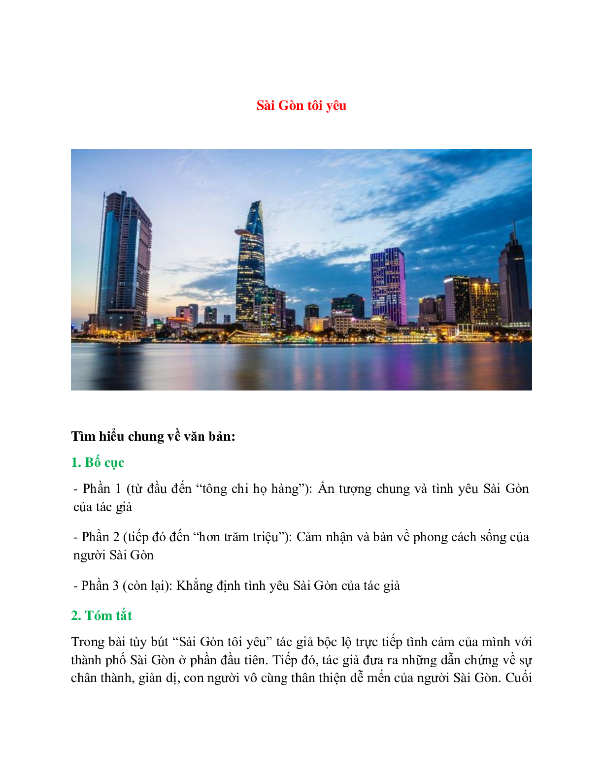 Sài Gòn tôi yêu – Ngữ văn lớp 7 (trang 1)