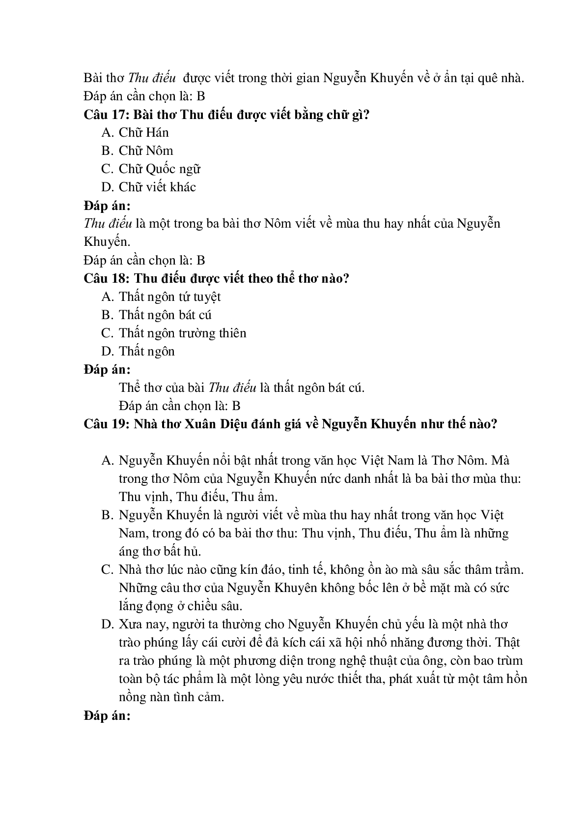 28 câu Trắc nghiệm Câu cá mùa thu (Thu điếu) có đáp án 2023 – Ngữ Văn lớp 11 (trang 6)