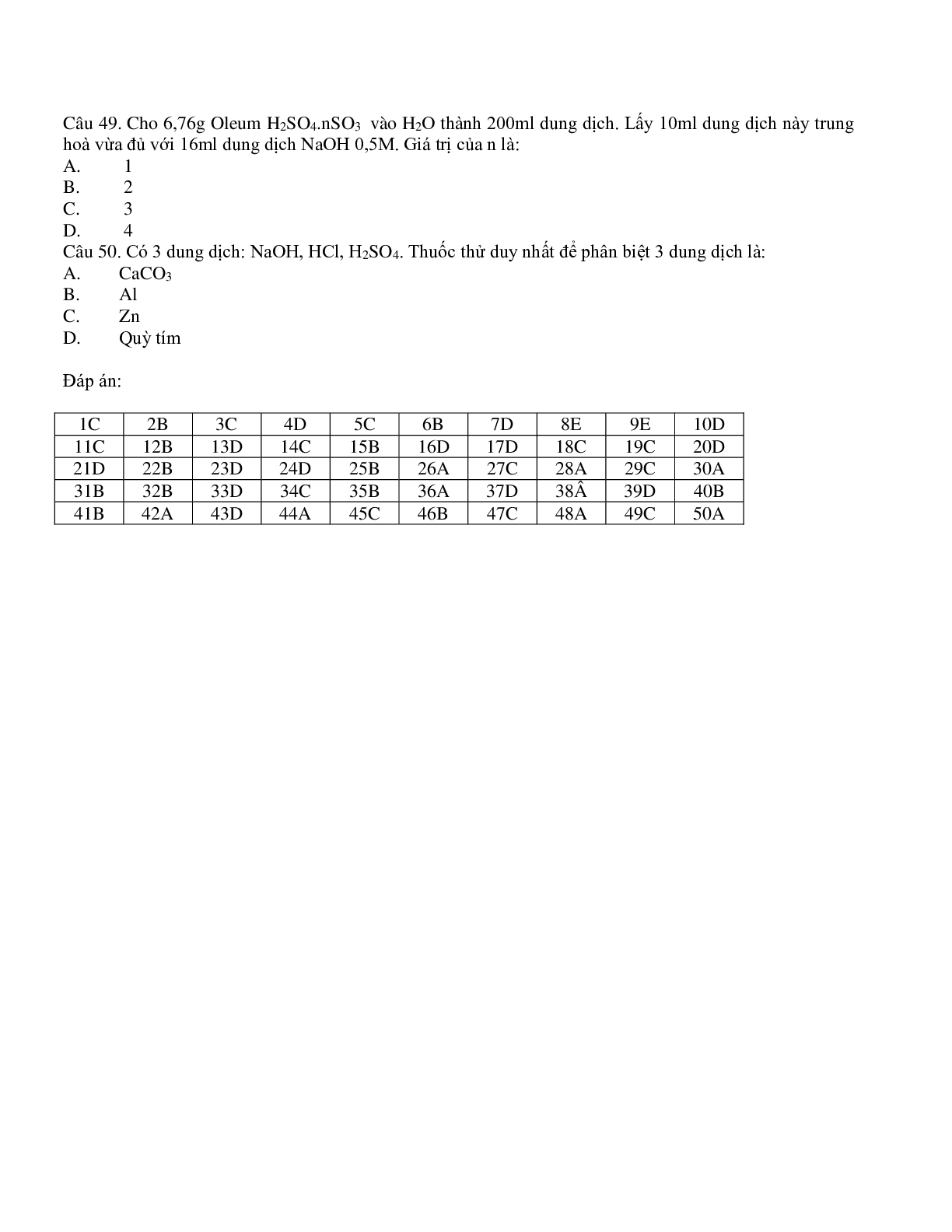 50 câu trắc nghiệm Oxi - Lưu huỳnh Hóa lớp 10 có đáp án (trang 6)