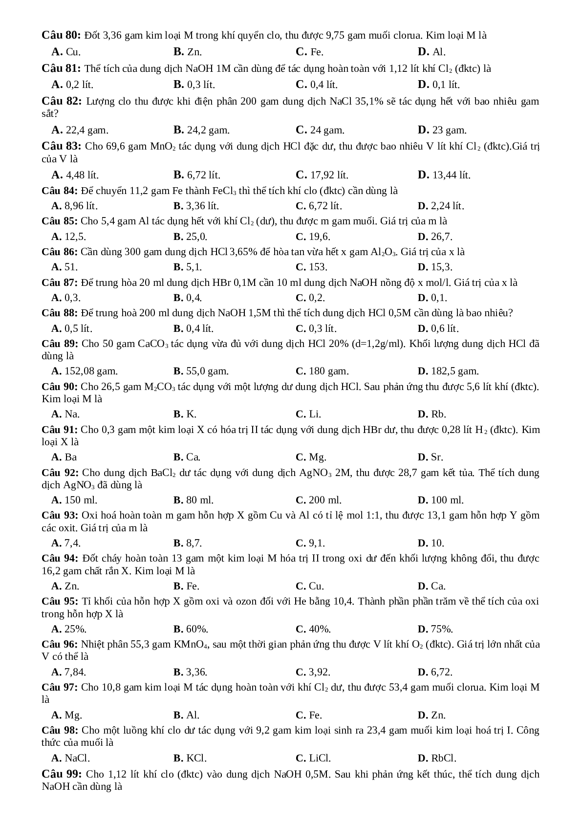 118 câu trắc nghiệm lí thuyết Hoá Học 10 (trang 7)