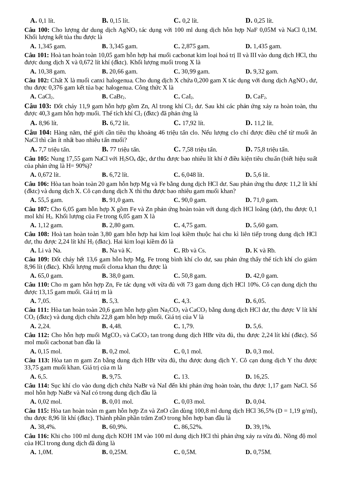 118 câu trắc nghiệm lí thuyết Hoá Học 10 (trang 8)
