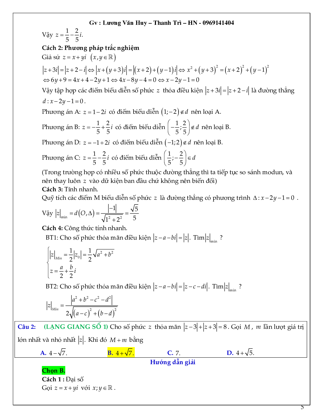 Bài toán tìm min – max số phức có lời giải chi tiết (trang 5)
