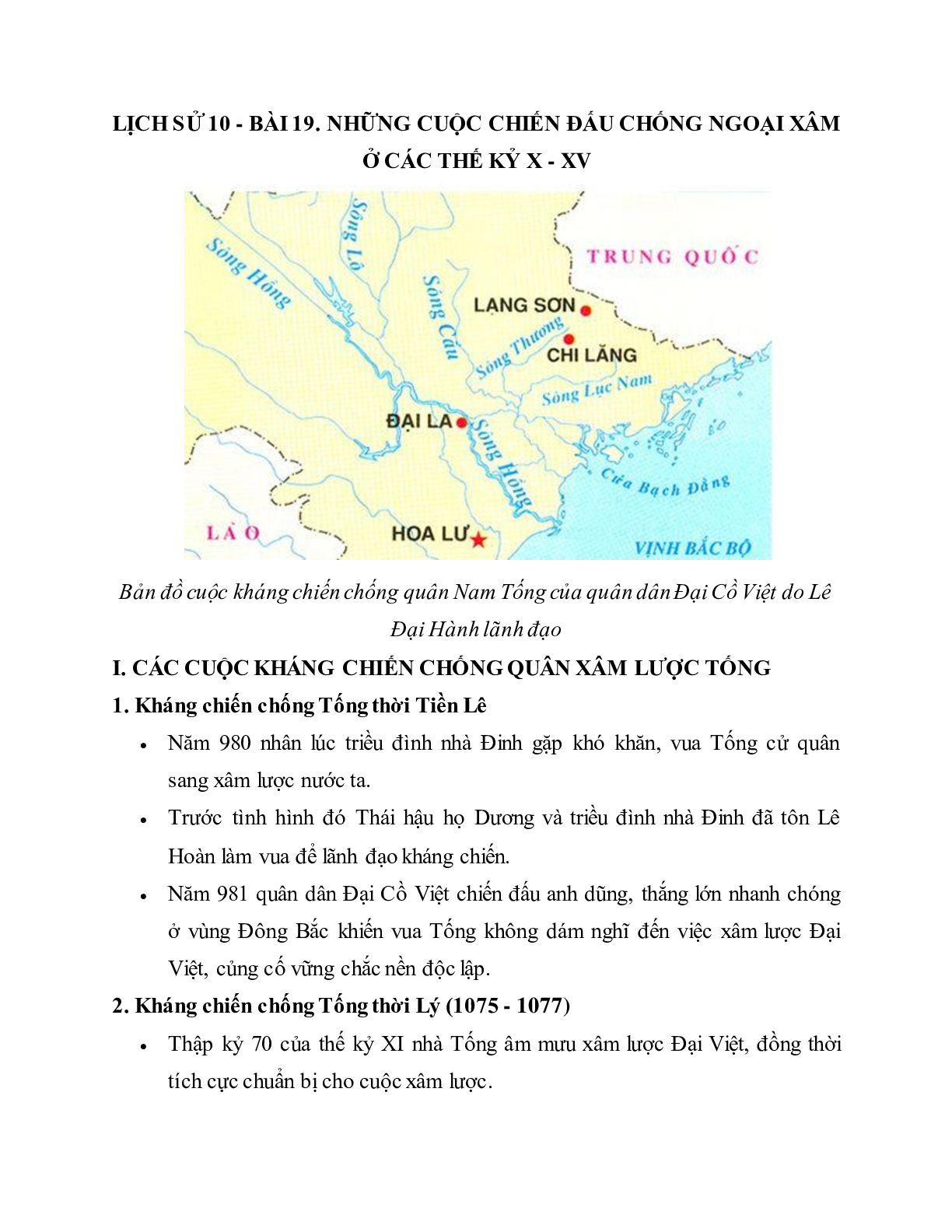 Lý thuyết Lịch sử 10: Bài 19: Những cuộc kháng chiến chống ngoại xâm ở các thế kỉ X - XV mới nhất (trang 1)