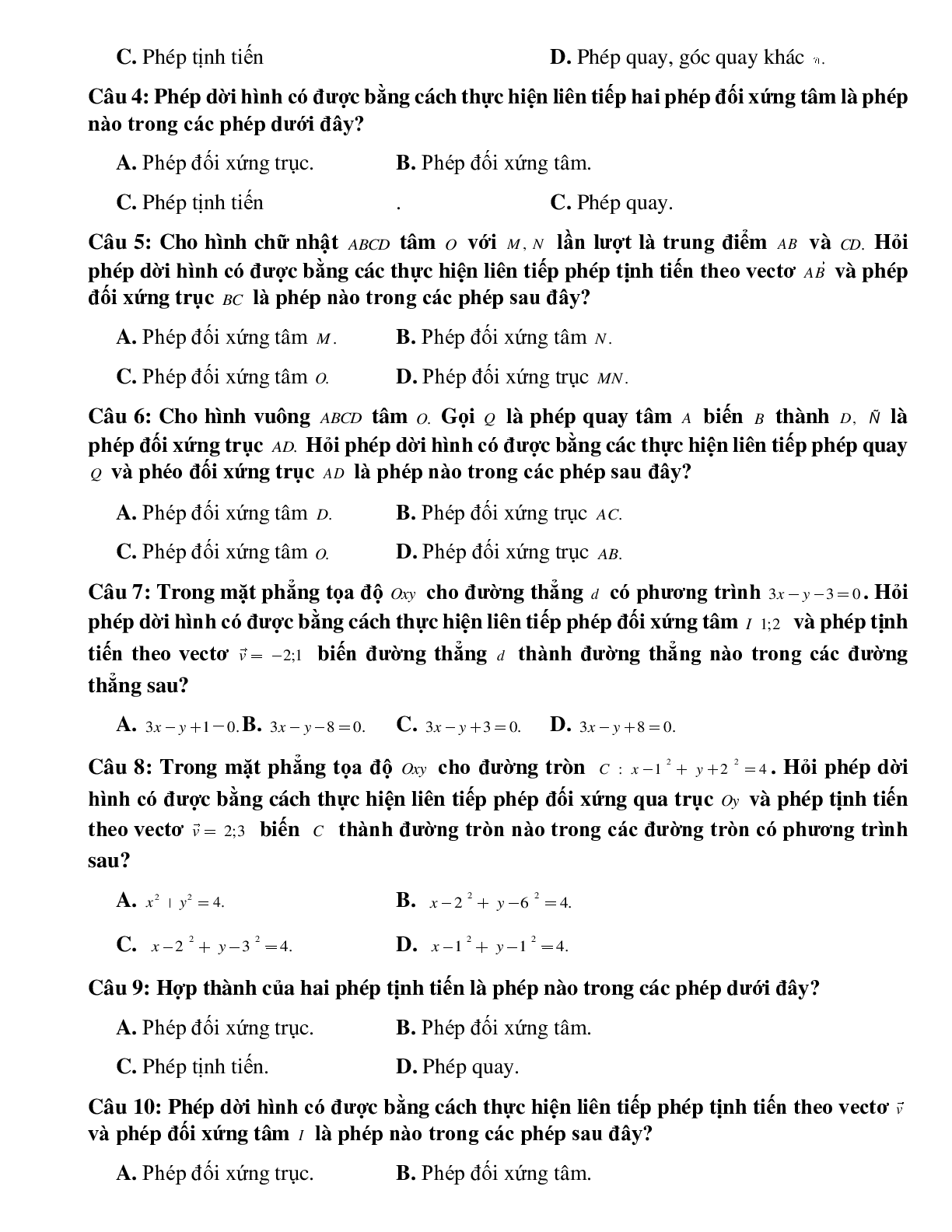 Bài tập Toán hình 11 Bài 6 có đáp án: Phép dời hình (trang 2)