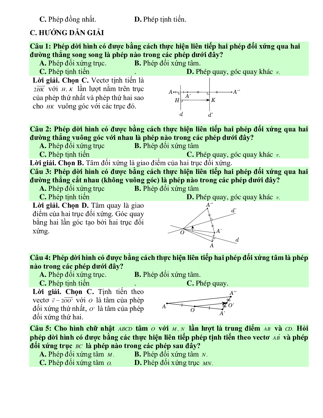 Bài tập Toán hình 11 Bài 6 có đáp án: Phép dời hình (trang 3)