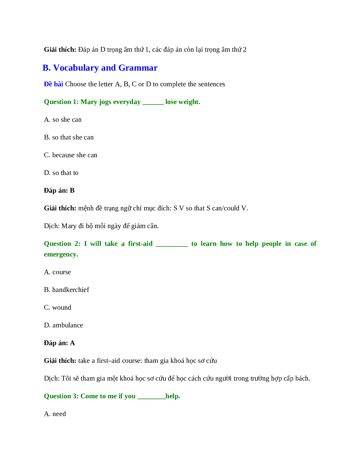 60 câu Trắc nghiệm Tiếng Anh 8 Unit 9 có đáp án 2023: A First-Aid Course (trang 6)