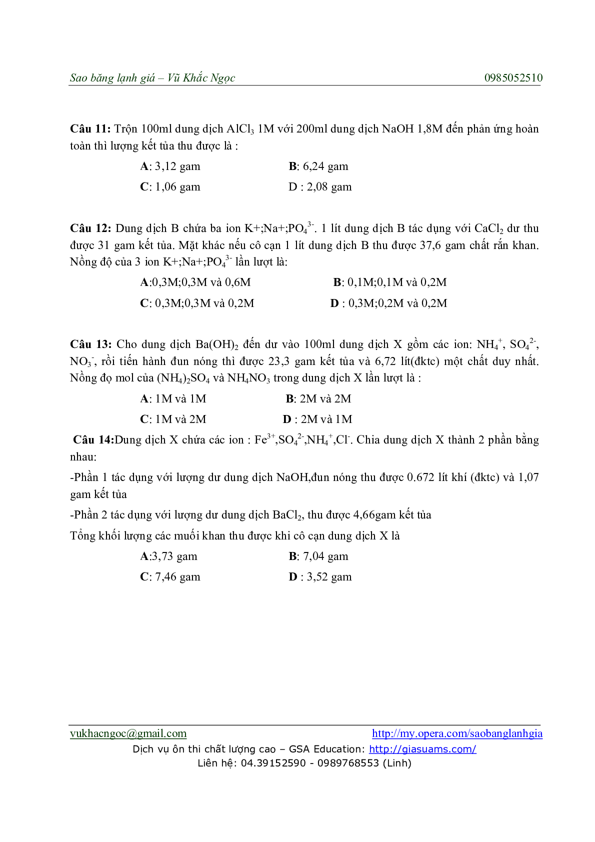 Chuyên đề Phương pháp Bảo toàn điện tích môn Hóa học lớp 11 (trang 7)
