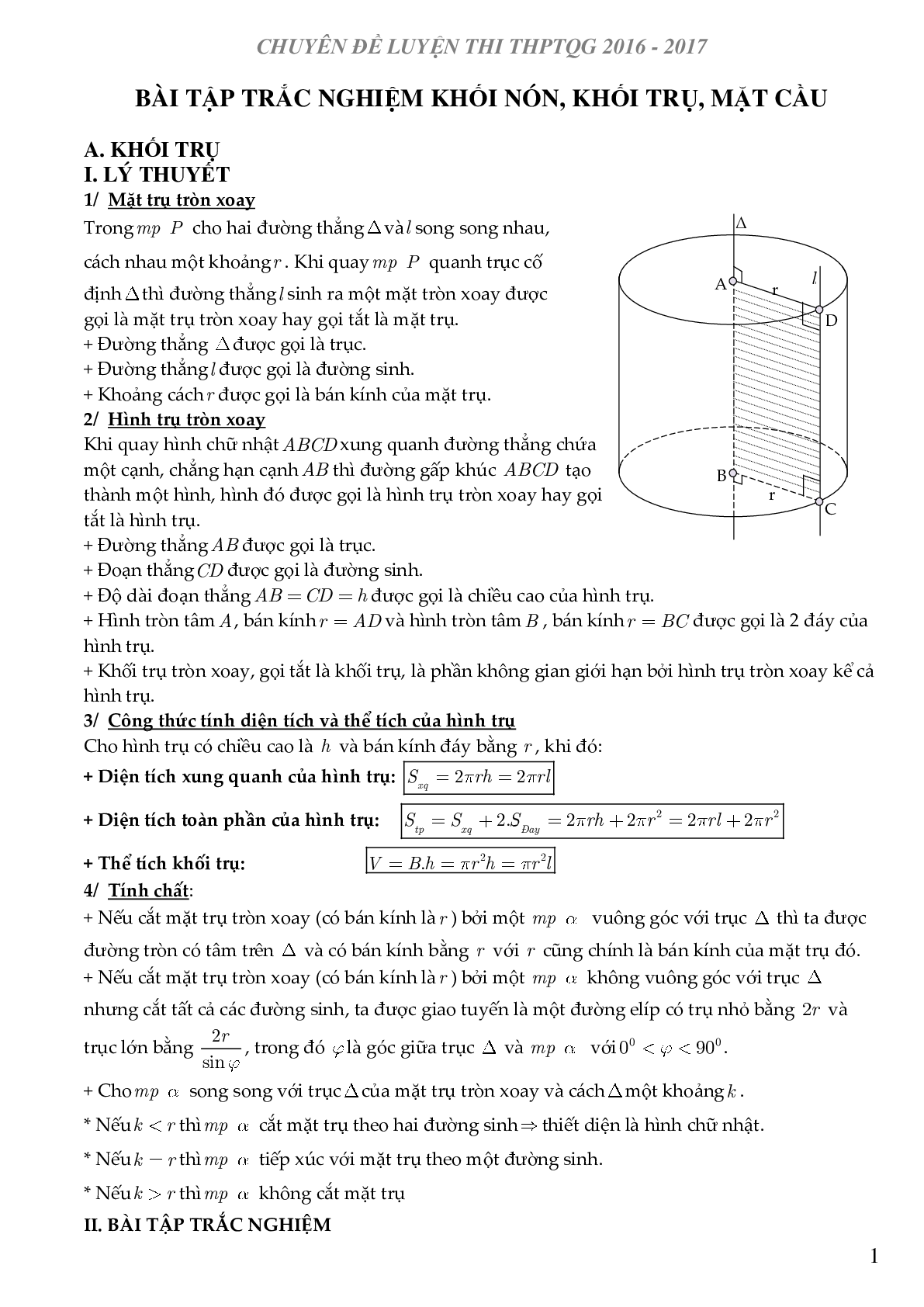 240 câu trắc nghiệm khối trụ - khối nón - khối cầu có đáp án 2023 (trang 2)