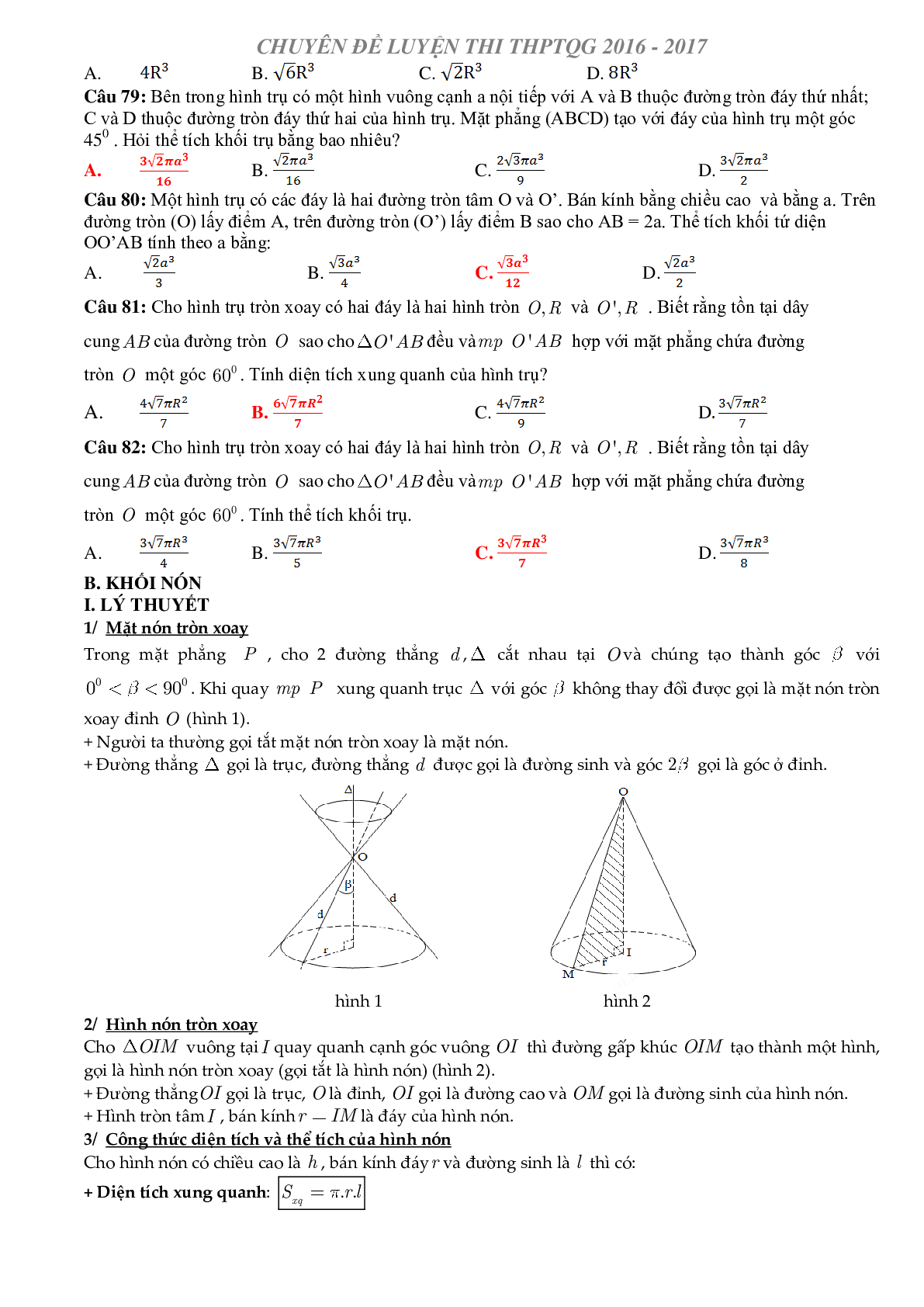 240 câu trắc nghiệm khối trụ - khối nón - khối cầu có đáp án 2023 (trang 9)