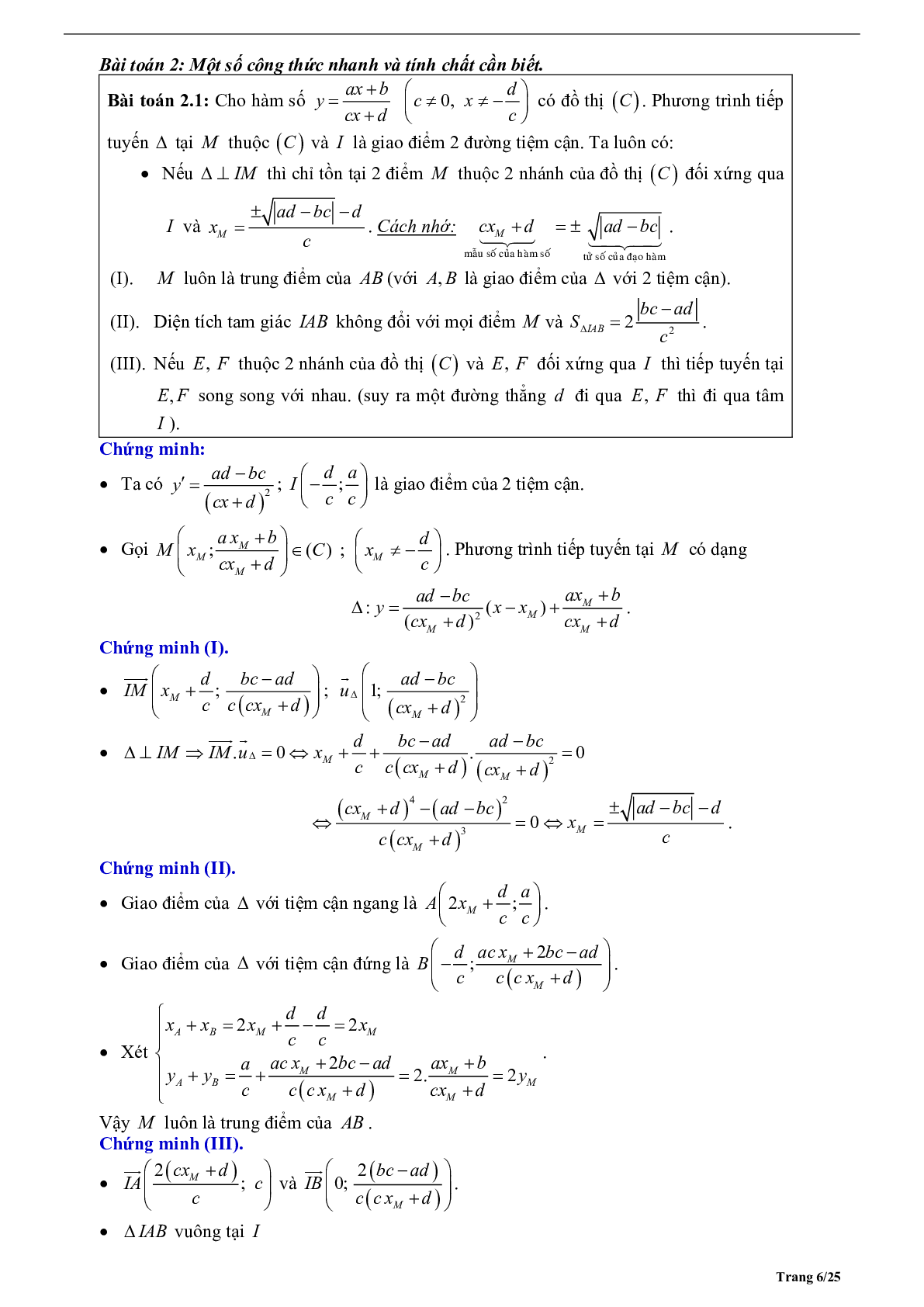Tóm tắt lý thuyết và bài tập trắc nghiệm về tiếp tuyến của đồ thị hàm số (trang 6)