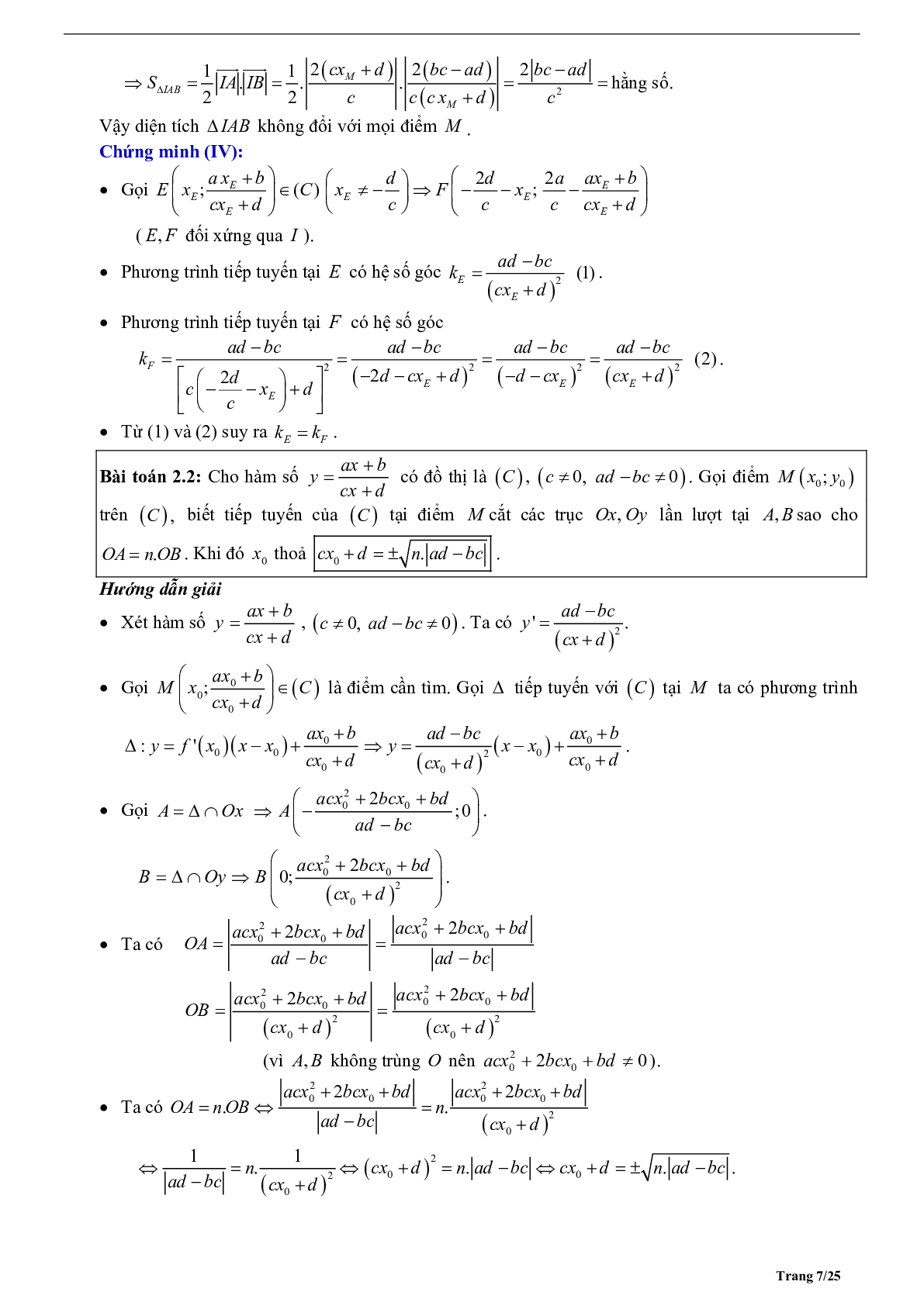Tóm tắt lý thuyết và bài tập trắc nghiệm về tiếp tuyến của đồ thị hàm số (trang 7)