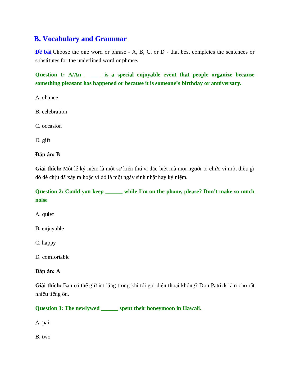 60 câu Trắc nghiệm Tiếng Anh 11 Unit 3 có đáp án 2023: A Party (trang 6)