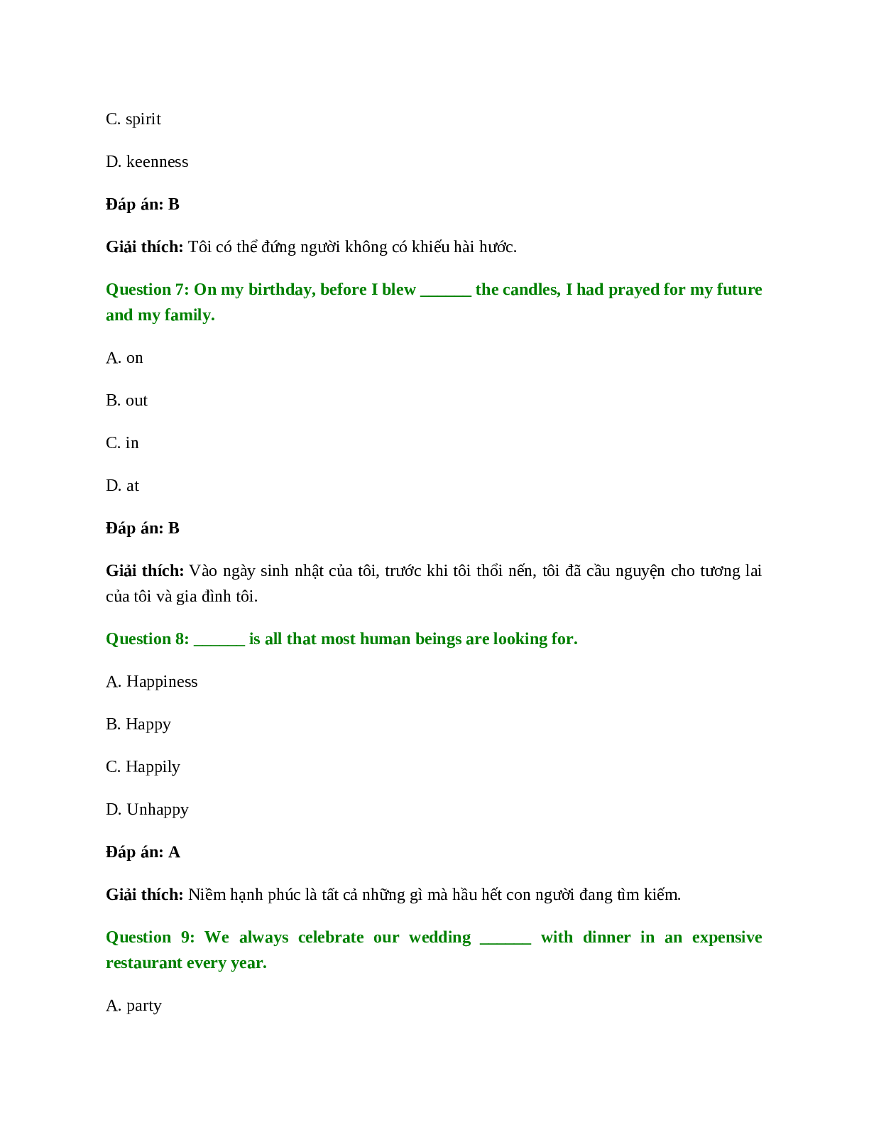 60 câu Trắc nghiệm Tiếng Anh 11 Unit 3 có đáp án 2023: A Party (trang 8)
