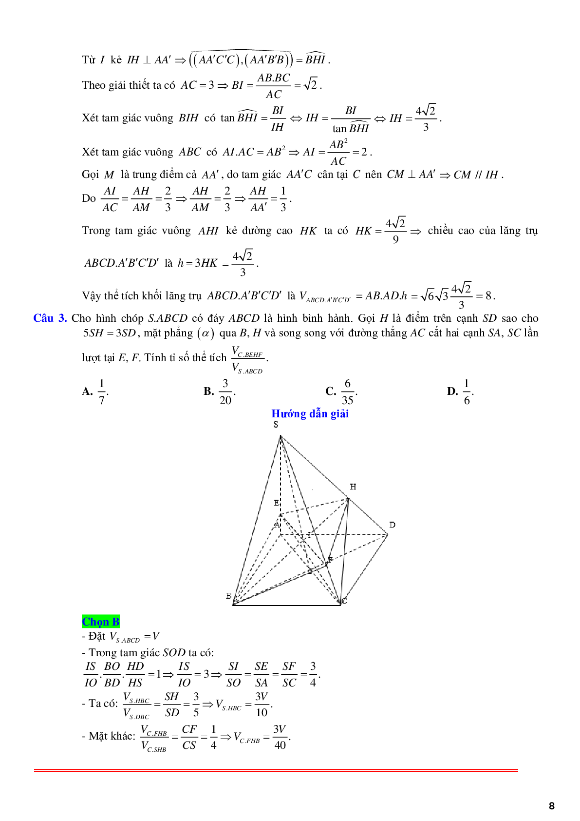 61 câu trắc nghiệm về thể tích khối lăng trụ xiên có lời giải chi tiết (trang 8)