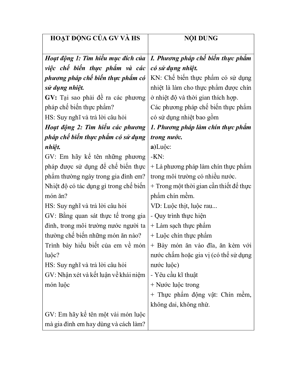 GIÁO ÁN CÔNG NGHỆ 6 BÀI 22: CÁC PHƯƠNG PHÁP CHẾ BIẾN THỰC PHẨM (T1) MỚI NHẤT – CV5512 (trang 2)