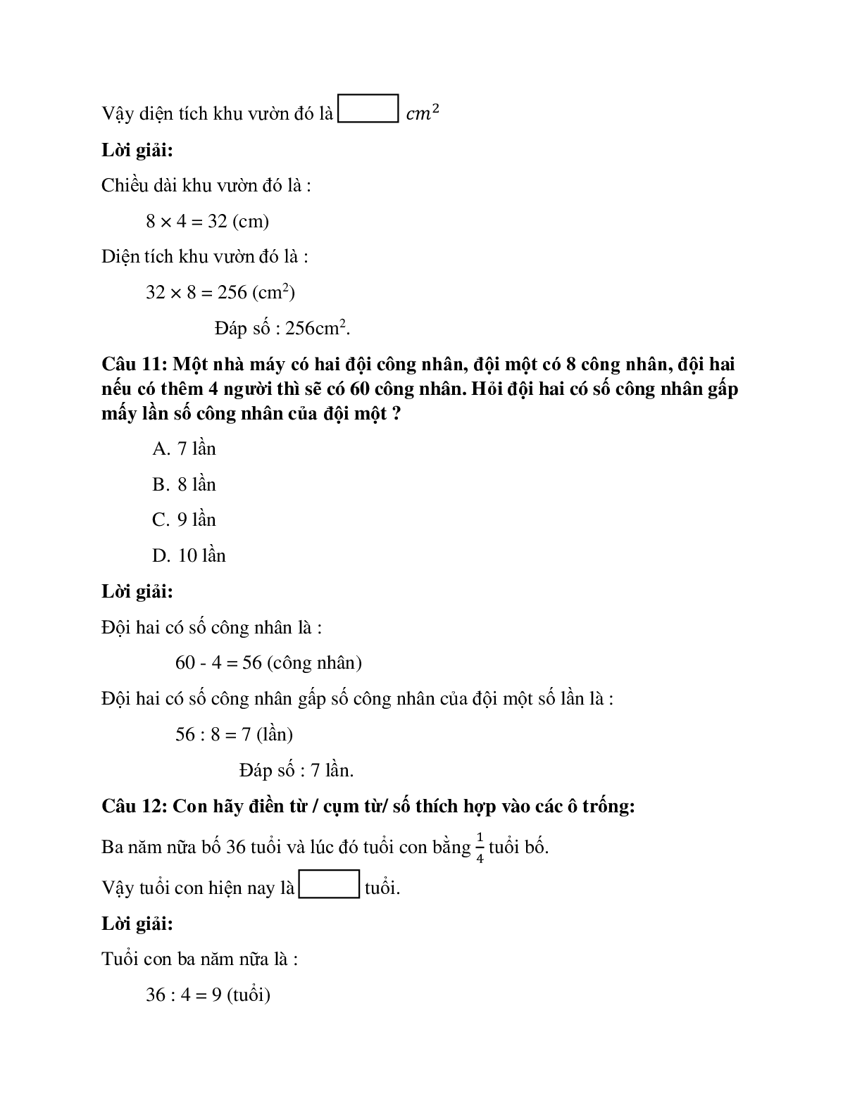 Trắc nghiệm Thi khảo sát đề số 4 có đáp án – Toán lớp 4 (trang 4)