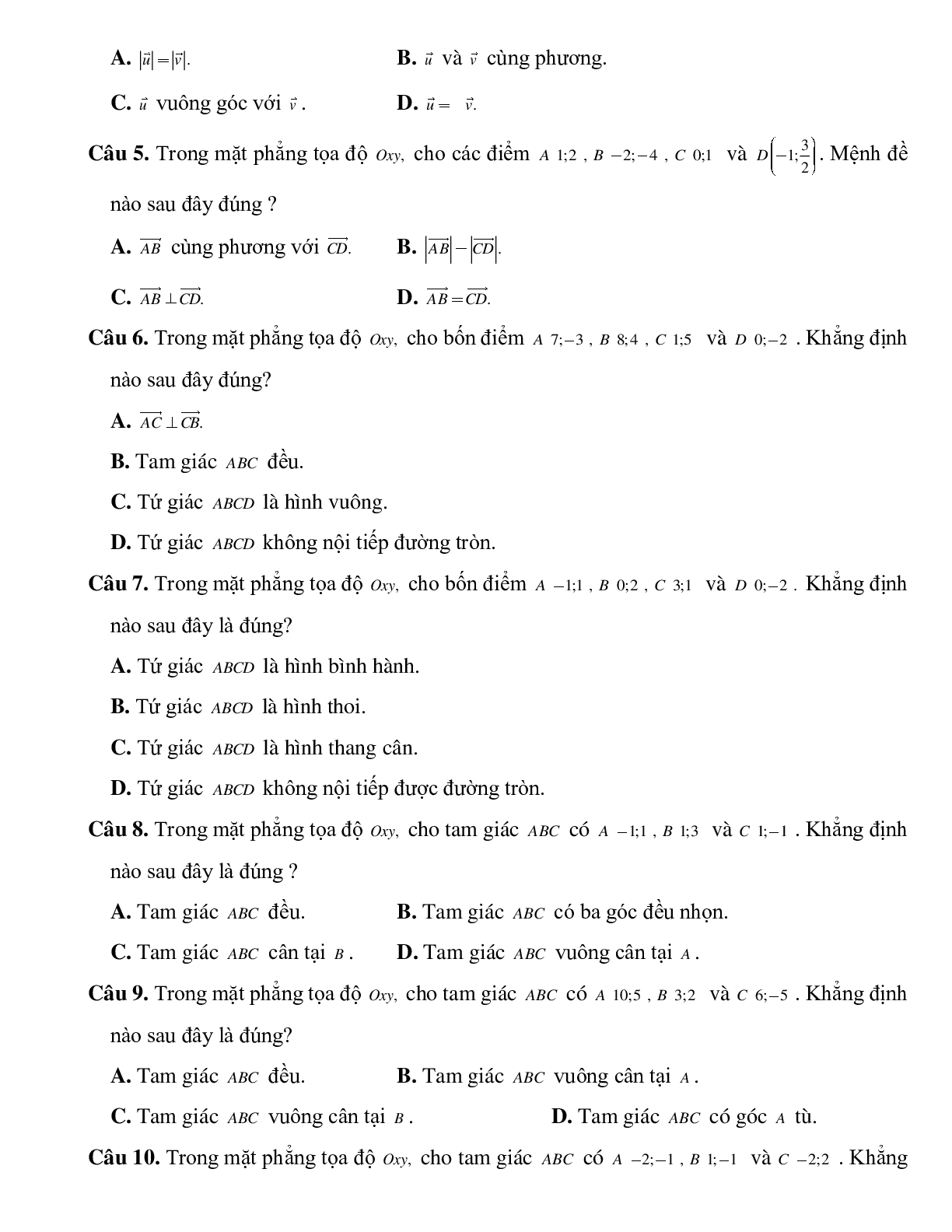 Bài tập tự luyện Công thức tính độ dài theo phương pháp tọa độ chọn lọc (trang 2)