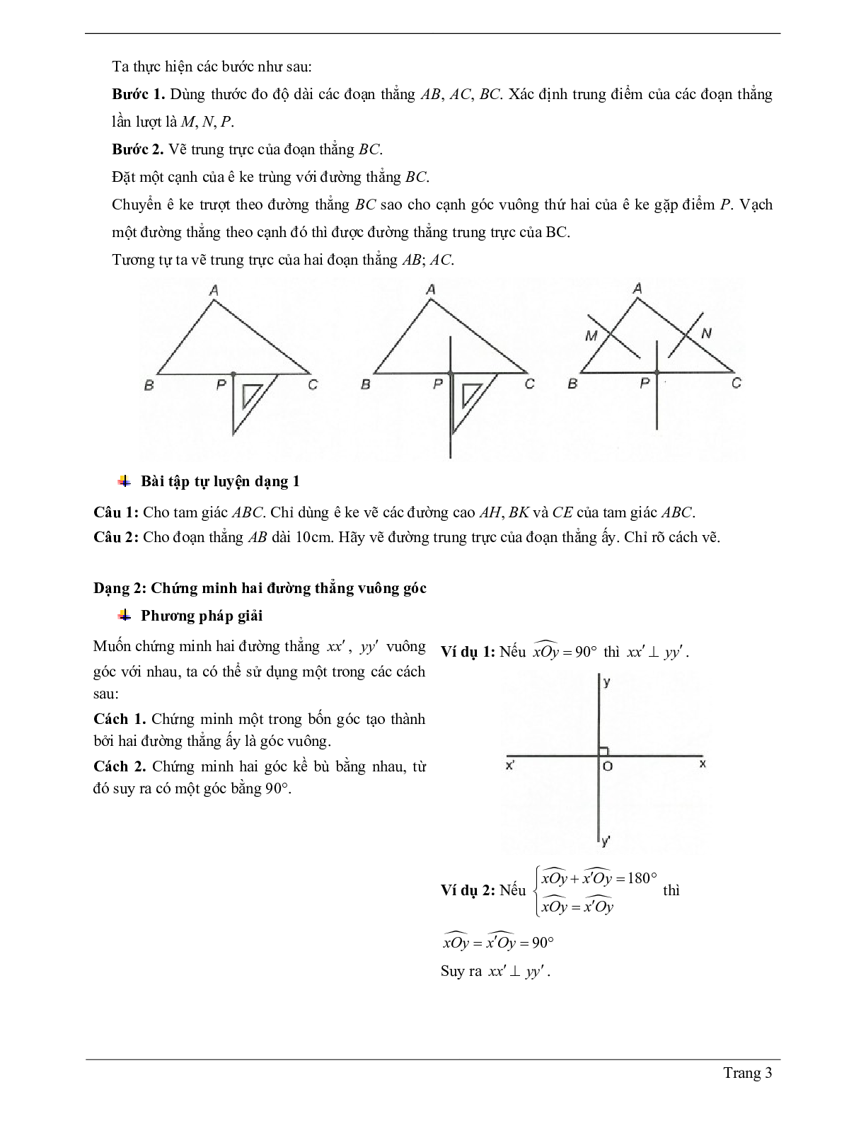 Lý thuyết Toán 7 có đáp án: Hai đường thẳng vuông góc (trang 3)