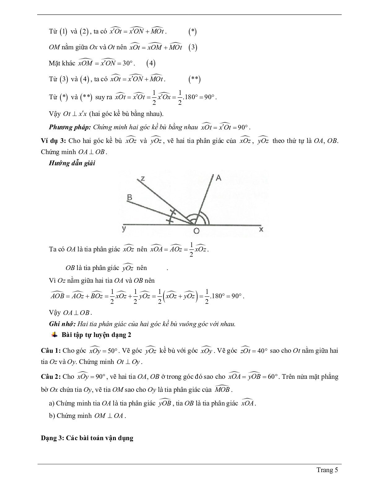Lý thuyết Toán 7 có đáp án: Hai đường thẳng vuông góc (trang 5)