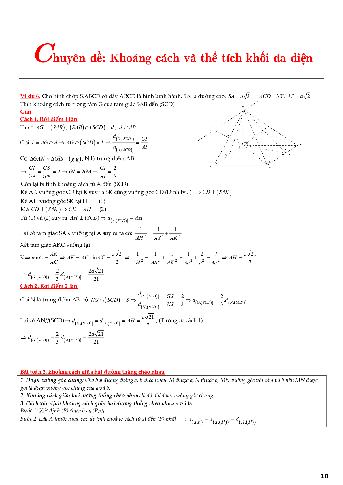 Chuyên đề khoảng cách và thể tích khối đa diện (trang 10)